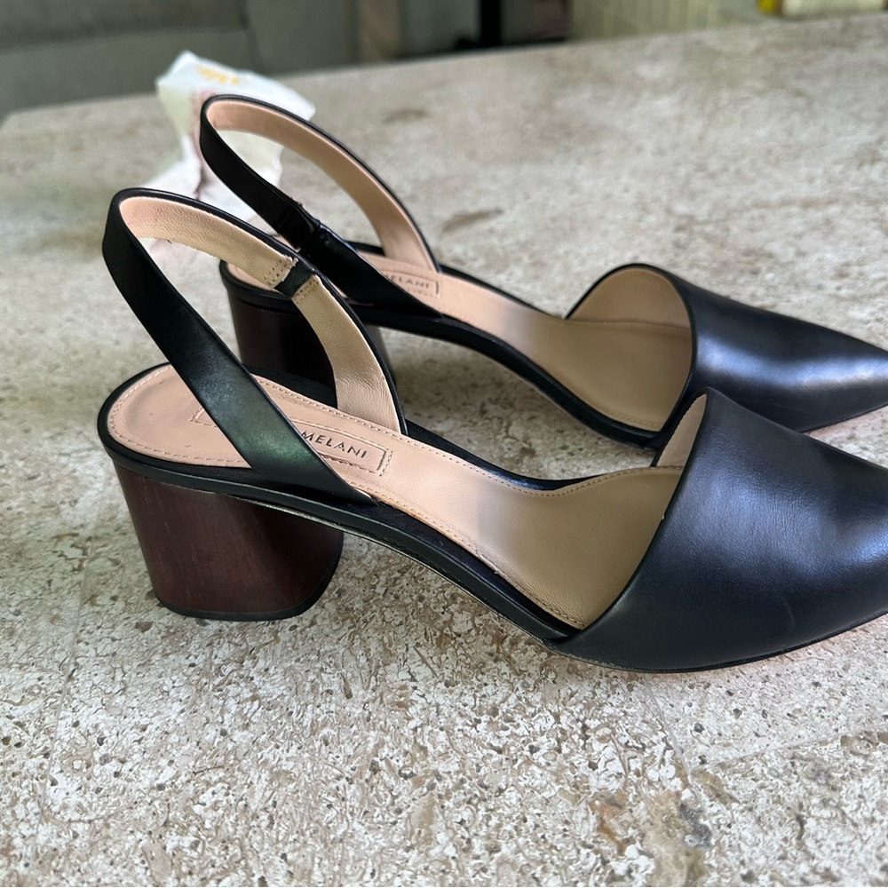 ANTONIO MELANI Black Pointed Toe Slingback Heels - Picture 2 of 2